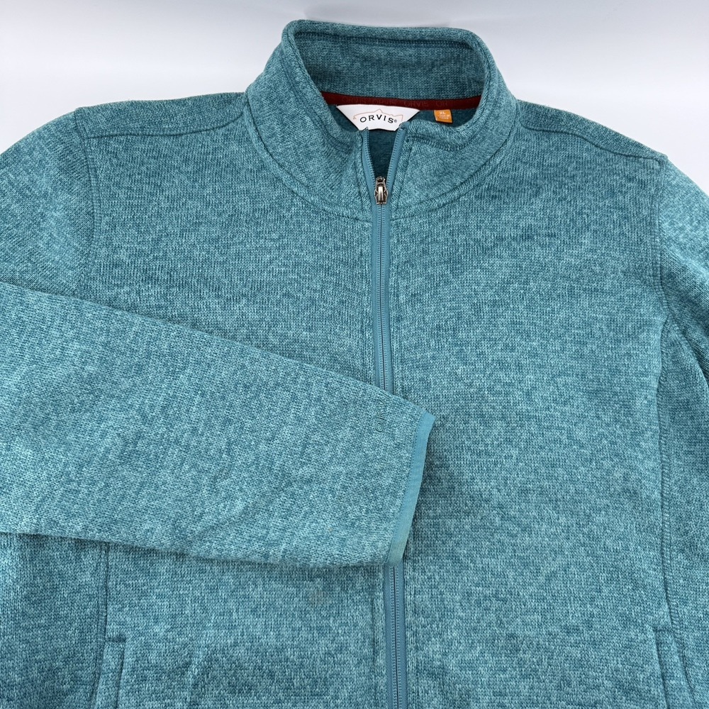 Orvis Full‎ Zip Knit Jacket Sweater Mens XL Light Blue Polyester Soft